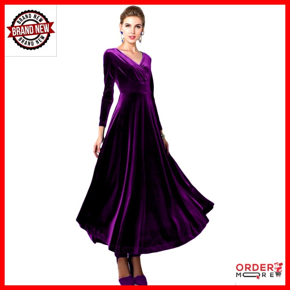 Long Sleeve V-Neck Velvet Stretchy Formal Dress For Evening Party